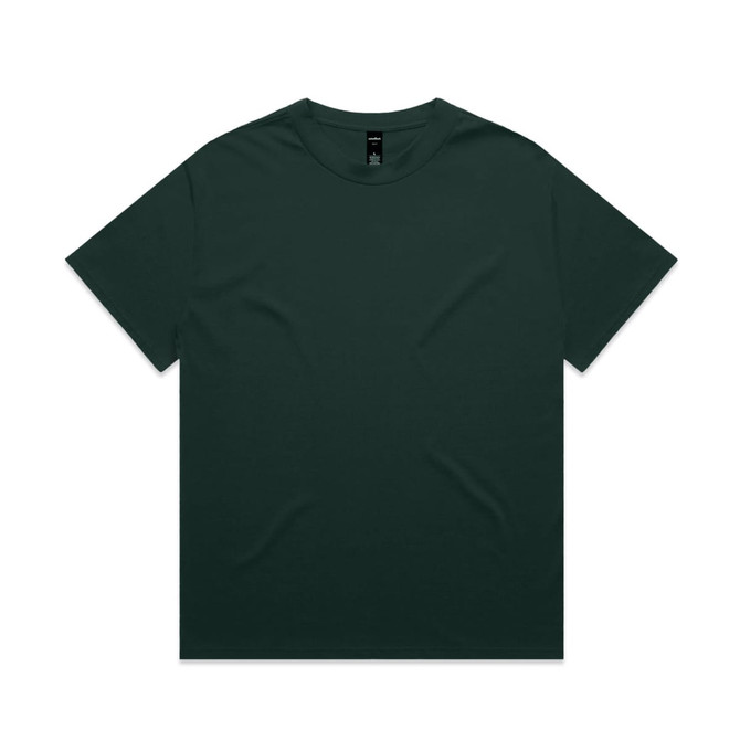 A dark green heavy tee with short sleeves and a tag at the neckline. The shirt features a simple design.