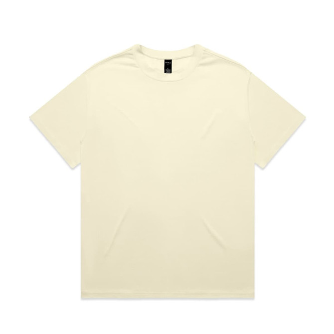 A cream-coloured heavy tee with a simple design and a logo at the neckline.