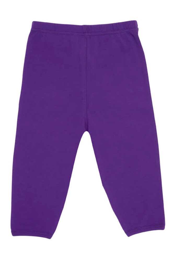 A pair of purple baby pants, featuring a simple design and elasticated waist, suitable for infants.