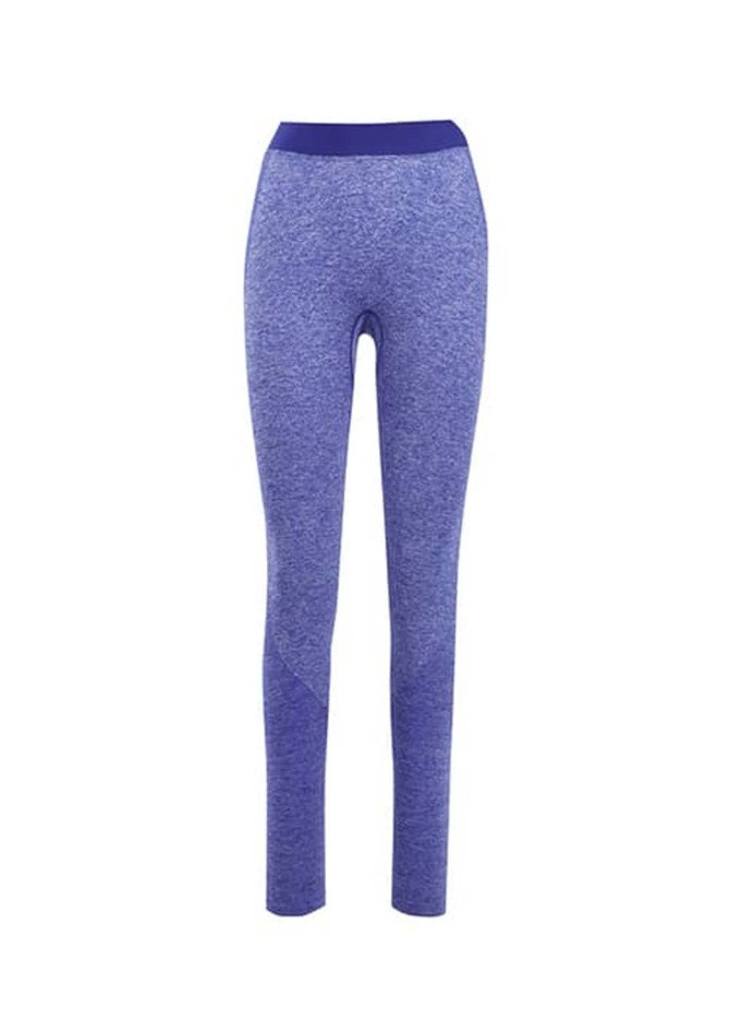 Seamless leggings in a blend of blue hues, featuring a stylish design and a waistband. Includes a logo.