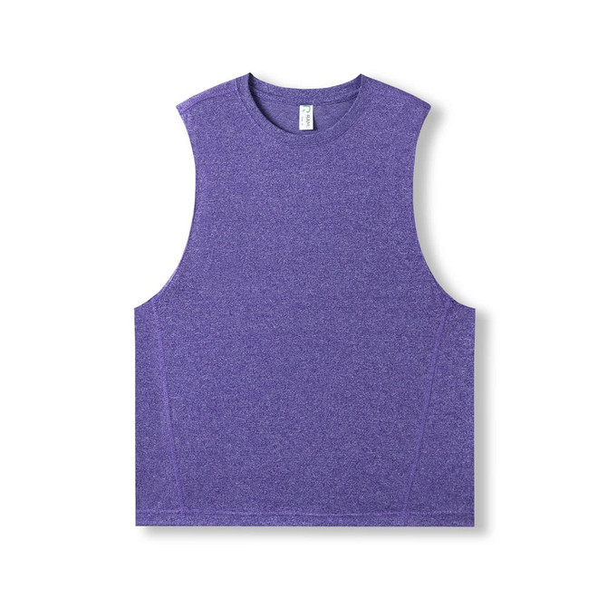 A purple sleeveless tee from the Greatness Range, featuring a simple design and a logo.