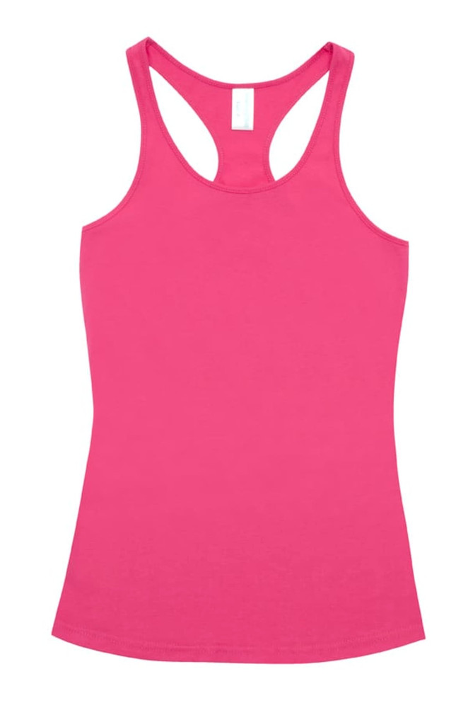 A pink kids' T-back singlet featuring a classic racerback design and a plain fabric texture. It has a brand logo.