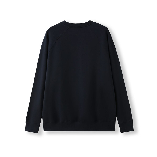 A navy cotton sweatshirt with a simple design and a crew neck, featuring raglan sleeves and ribbed cuffs.