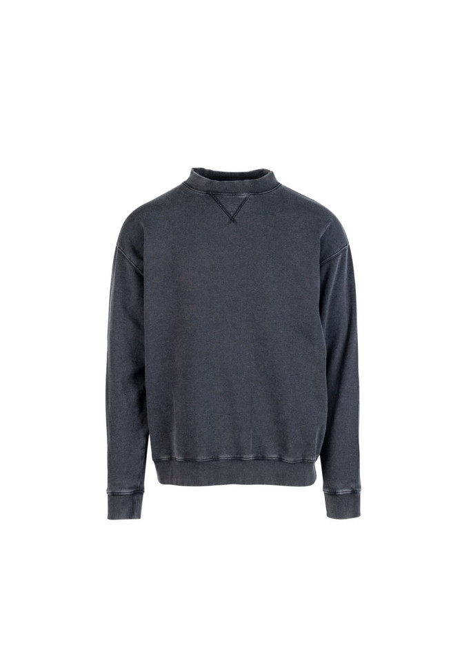 A unisex stone wash sweatshirt in a dark grey colour with a relaxed fit and a round neckline.