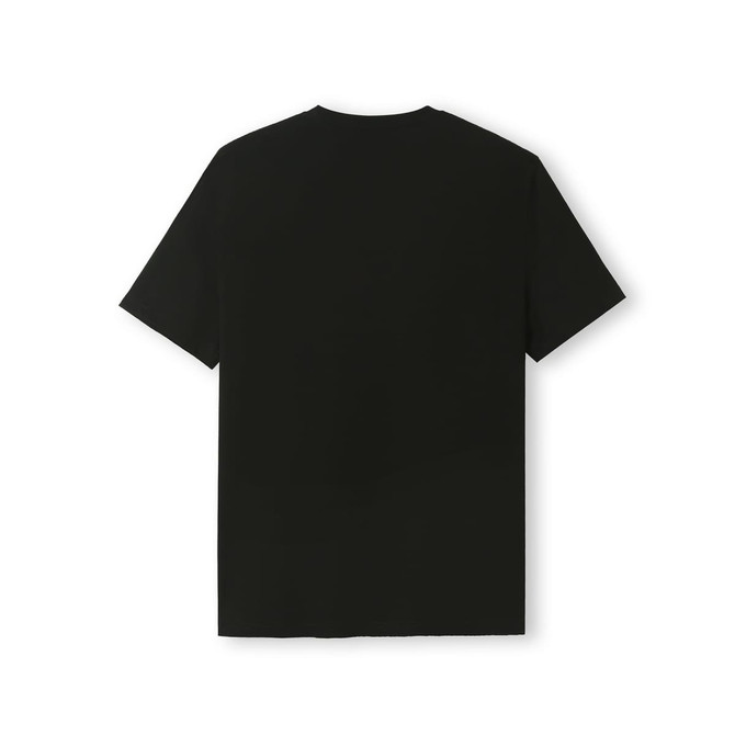 A black kids' t-shirt with short sleeves, featuring a plain design and no visible branding.
