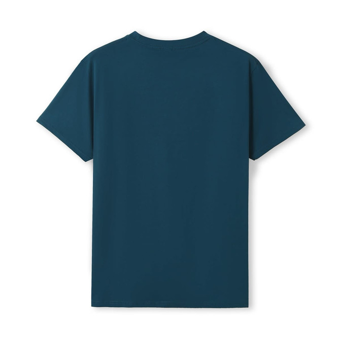A unisex Earth Care T-shirt in teal, featuring a plain back and a simple design.
