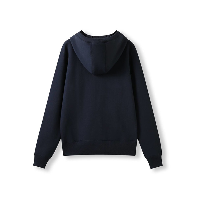 A navy heavy zip fleece hoodie with a hood and long sleeves, featuring a simple, unadorned design.