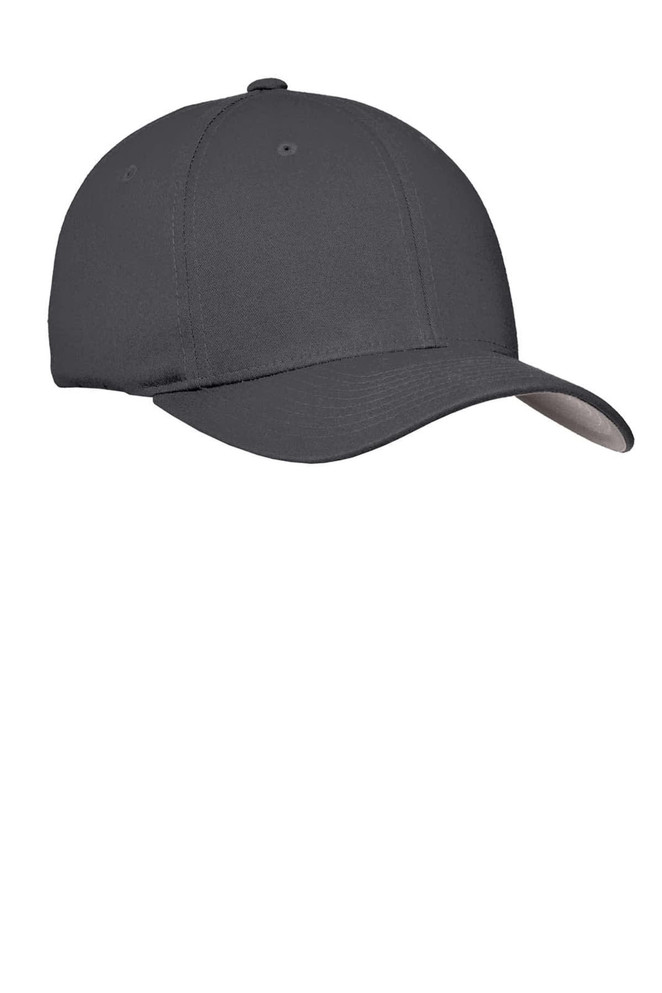 A grey Port Authority Flexfit Cotton Twill Cap with a curved brim and an interior logo.