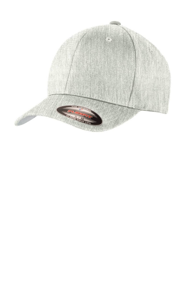 A grey wool blend cap featuring a flexible design and branded logo.