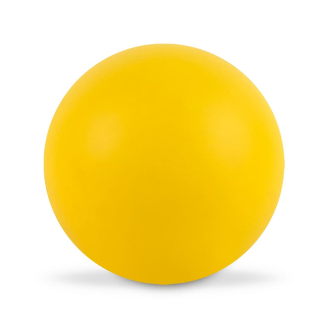 A vibrant yellow Hi Bounce Ball with a smooth surface, designed for high bounciness.
