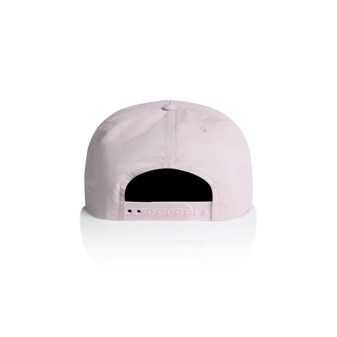 A lightweight pink cap featuring an adjustable strap and a logo on the back.