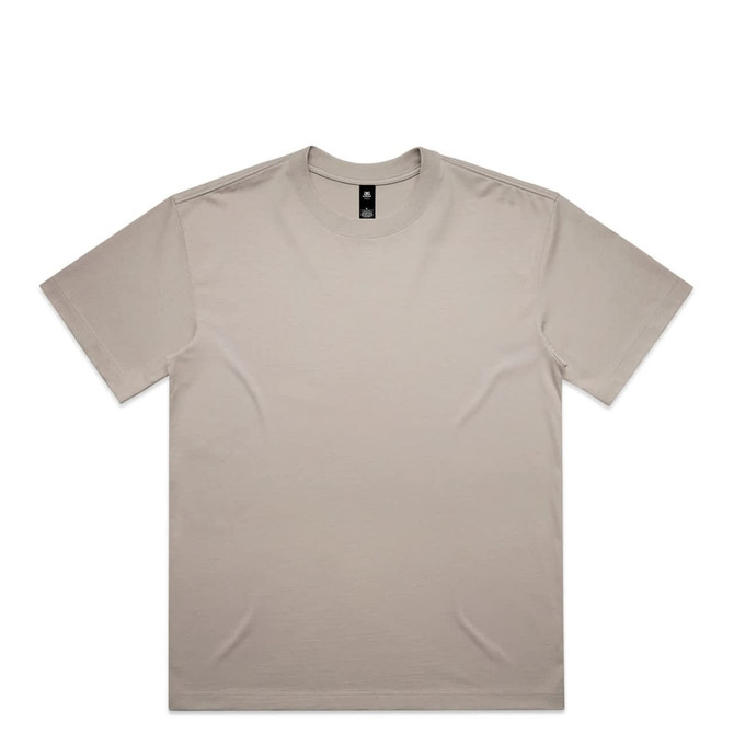 A light beige T-shirt with a classic crew neckline and a branding label on the neckline.