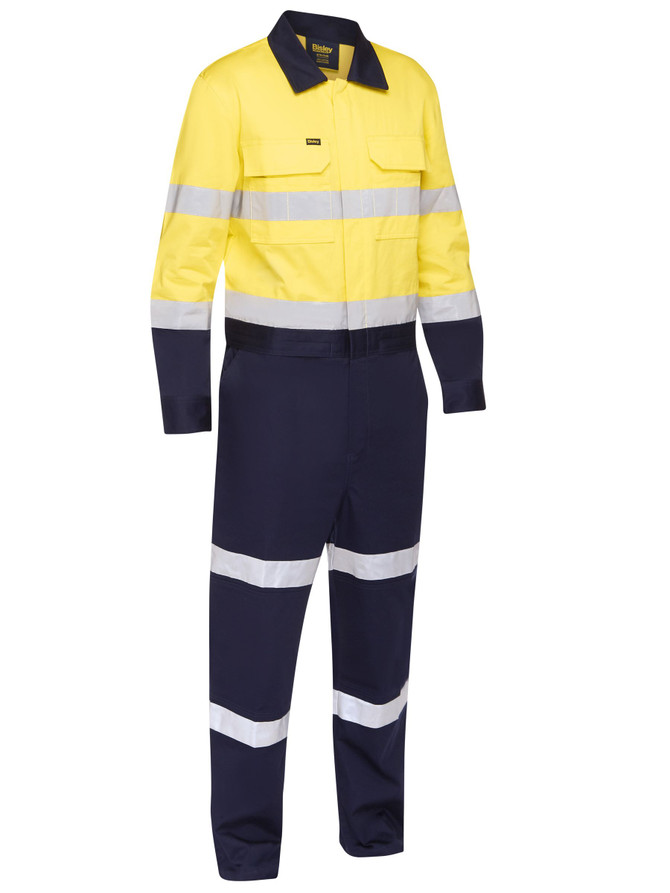 Bisley Workwear Yellow/Navy Taped Hi Vis Coverall with Waist Zip Opening
