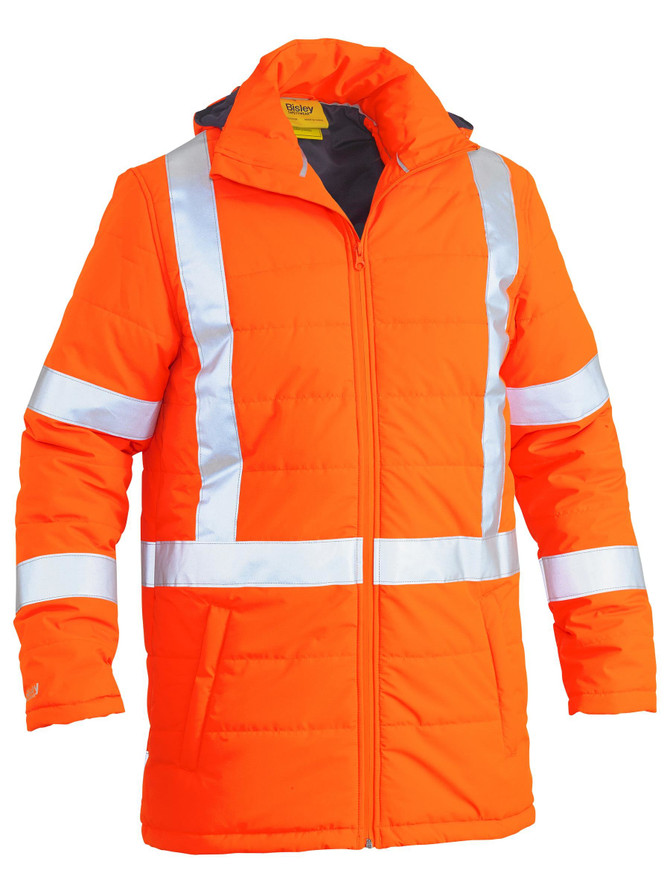 Bisley Workwear Orange Taped Hi Vis Puffer Jacket with X Back