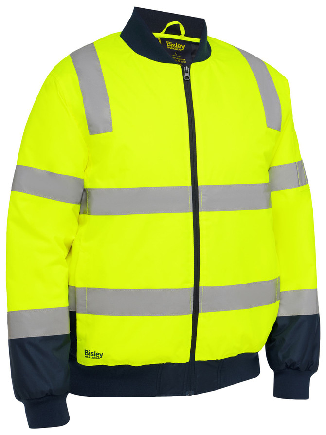 Bisley Workwear Yellow/Navy Taped Hi Vis Bomber Jacket with Padded Lining