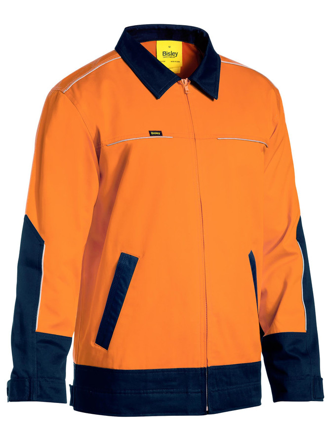 Bisley Workwear Orange/Navy Hi Vis Drill Jacket with Liquid Repellent Finish