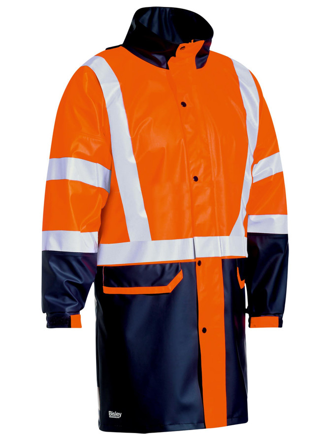 Bisley Workwear Orange/Navy Taped Hi Vis Stretch PU Rain Coat