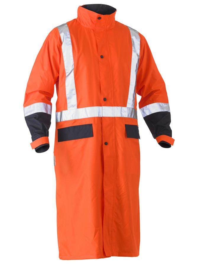 Bisley Workwear Orange/Navy Taped Hi Vis Long Rain Coat