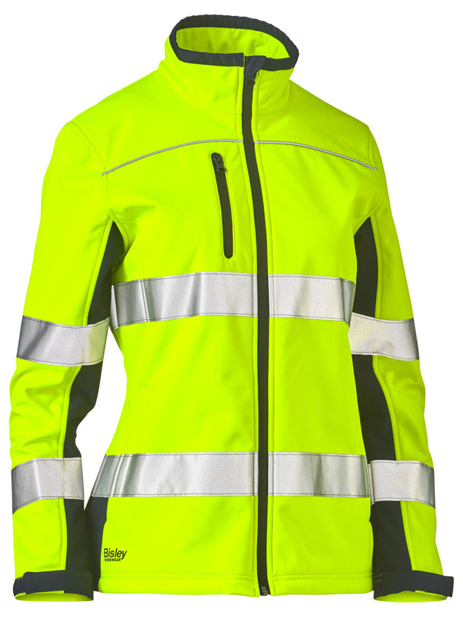 Bisley Workwear Yellow/Navy Women's Taped Two Tone Hi Vis Soft Shell Jacket