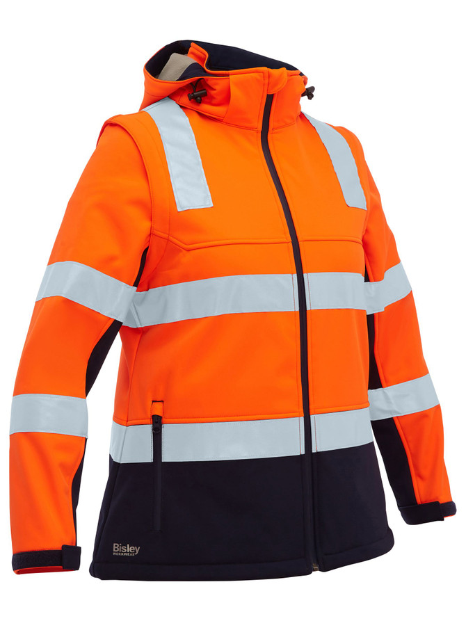 Bisley Workwear Orange/Navy Women's Taped Two Tone Hi Vis 3-in-1 Soft Shell Jacket