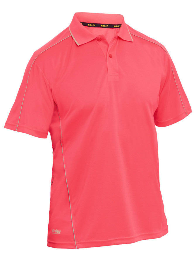 Bisley Workwear Hi Vis Pink Cool Mesh Polo with Reflective Piping