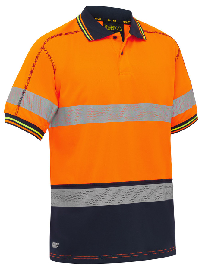 Bisley Workwear Orange/Navy Taped Hi Vis Polyester Mesh Polo