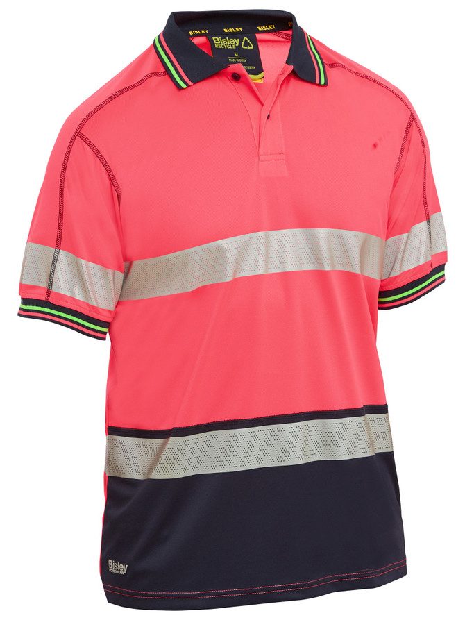 Bisley Workwear Pink/Navy Taped Hi Vis Polyester Mesh Polo