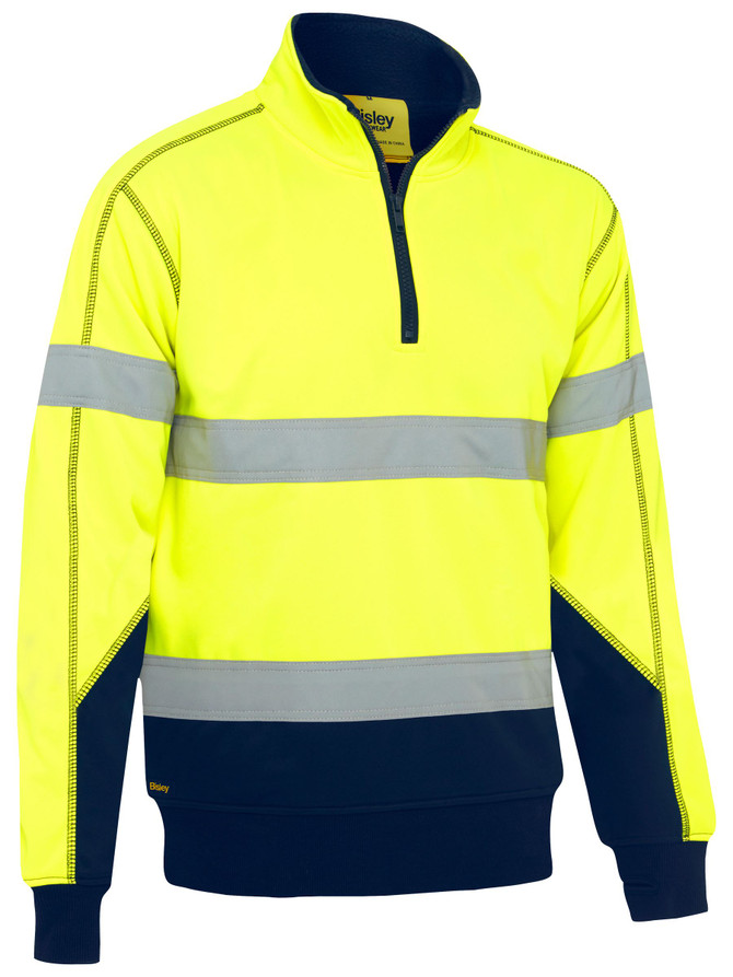 Bisley Workwear Yellow/Navy Taped Hi Vis 1/4 Zip Fleece Pullover with Sherpa Lining