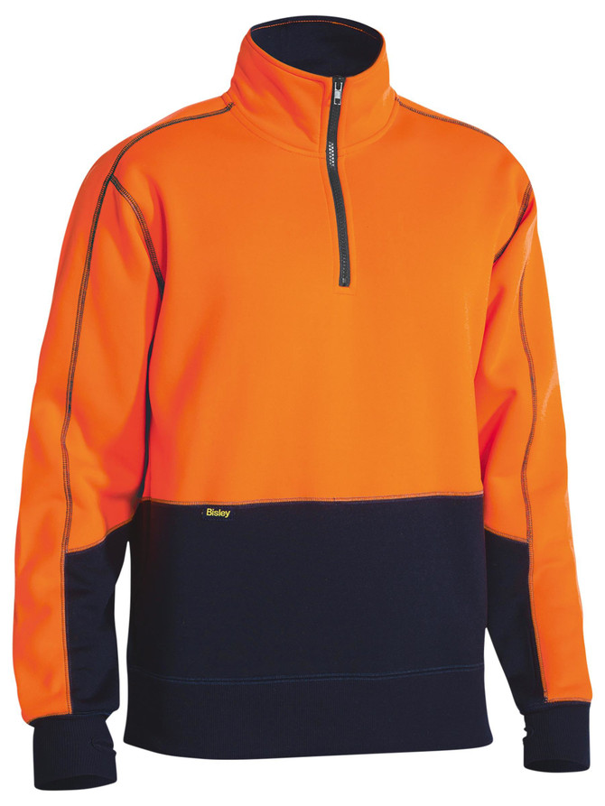 Bisley Workwear Orange/Navy Hi Vis Fleece 1/4 Zip Pullover