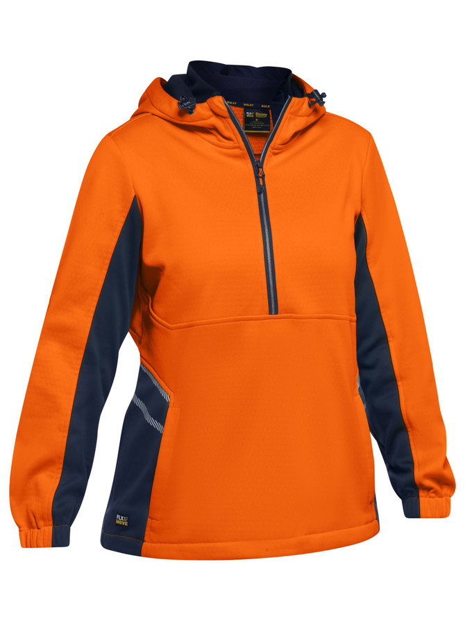 Bisley Workwear Orange/Navy Women's Hi Vis Liquid Repellent Fleece Hoodie