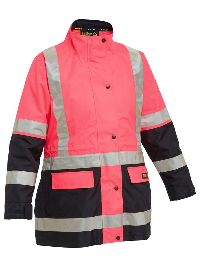 Bisley Workwear Pink/Navy Women's Taped Hi Vis 5 in 1 Rain Jacket