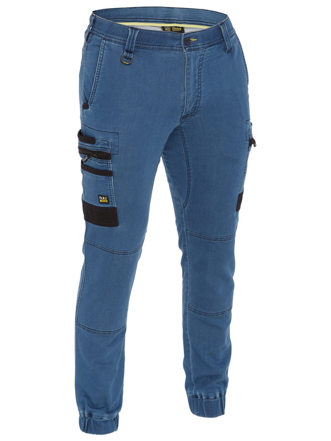 Bisley Workwear Light Denim Flx and Move Stretch Denim Cargo Cuffed Pants