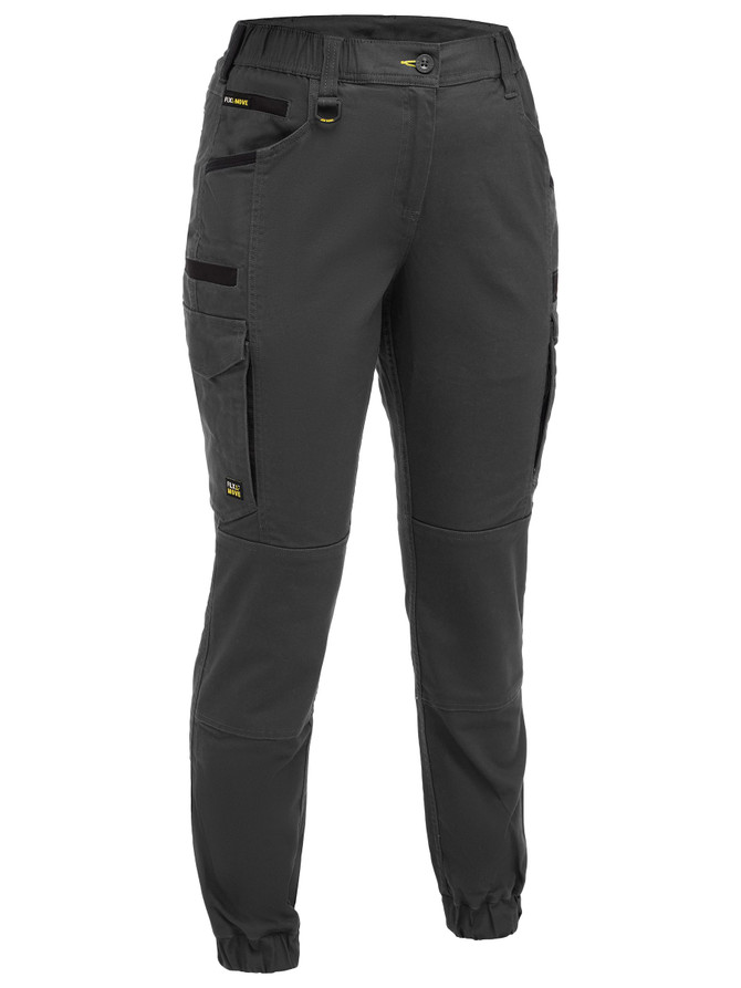 Bisley Workwear Charcoal Womens Flx & Move Elastic Waist Cargo Cuffed Pants