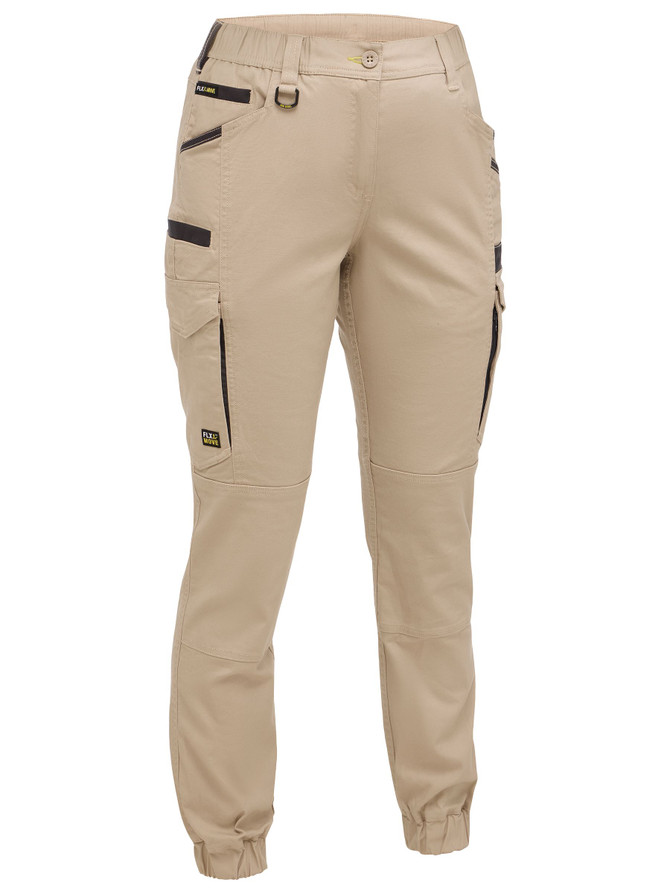 Bisley Workwear Stone Womens Flx & Move Elastic Waist Cargo Cuffed Pants
