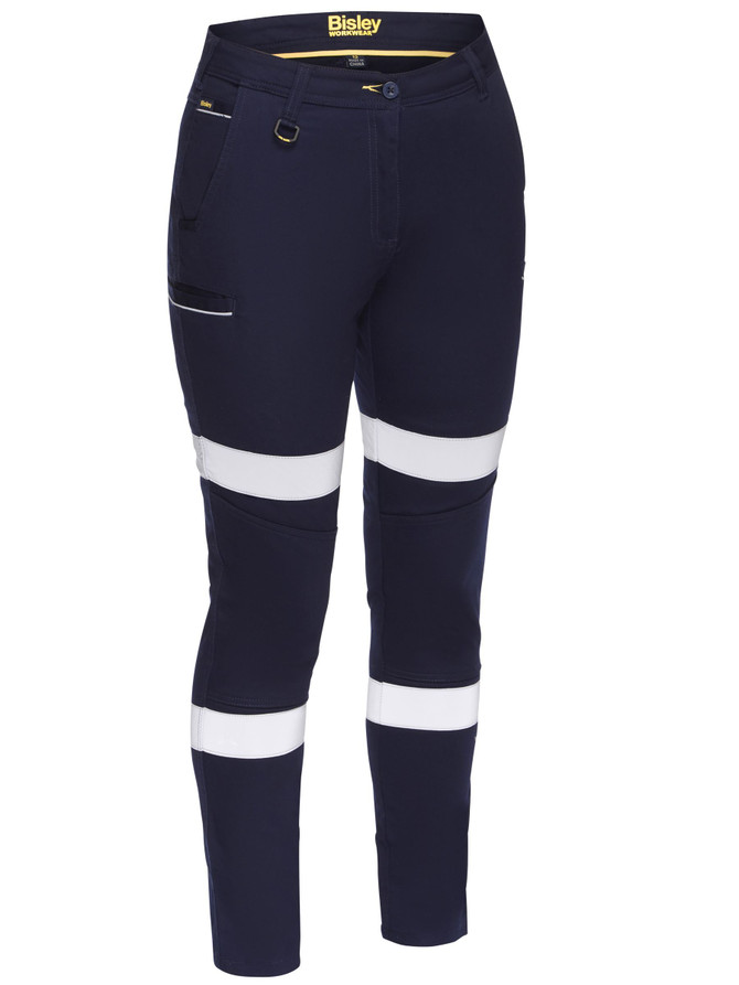 Bisley Workwear Navy Women's Taped Mid Rise Stretch Cotton Pants