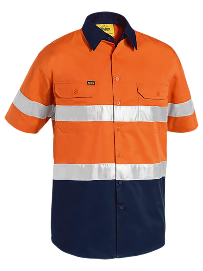 Bisley Workwear Orange/Navy Taped Hi Vis Cool Lightweight Shirt