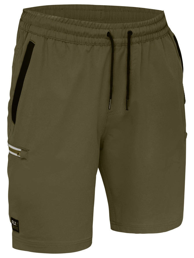 Bisley Workwear Green Flx & Move 4-Way Stretch Elastic Waist Cargo Short