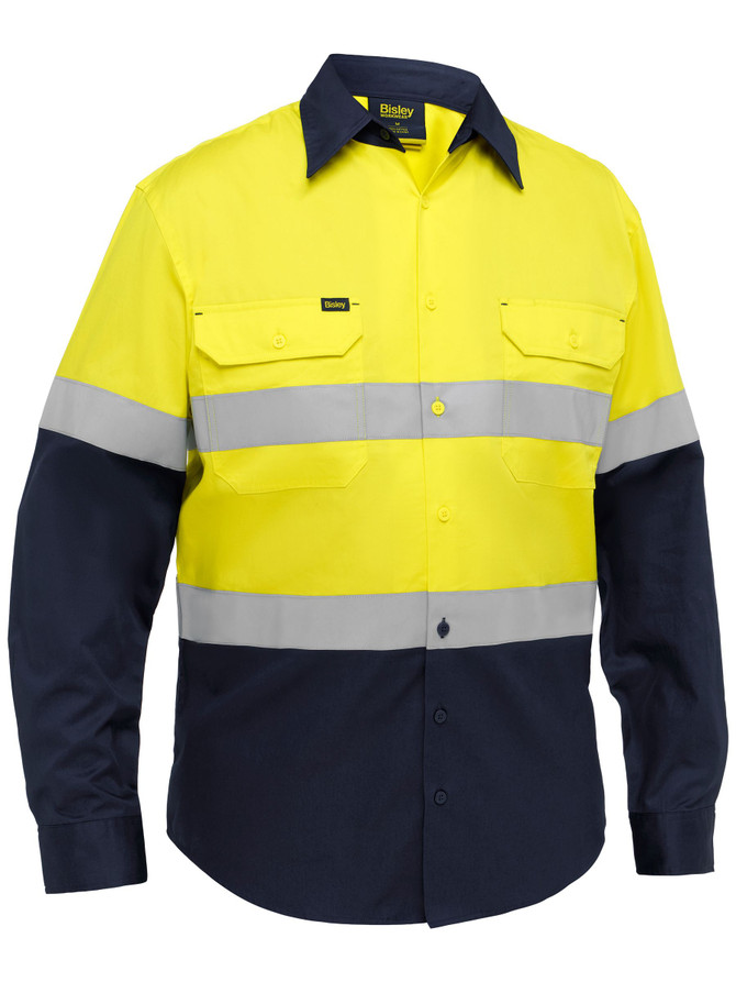 Bisley Workwear Yellow/Navy Industrial Taped Hi Vis Cool Lighweight Vented Shirt