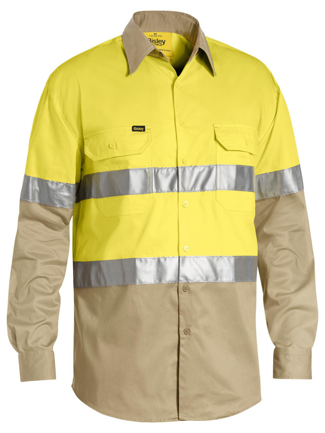 Bisley Workwear Yellow/Khaki Taped Hi Vis Cool Lightweight Shirt