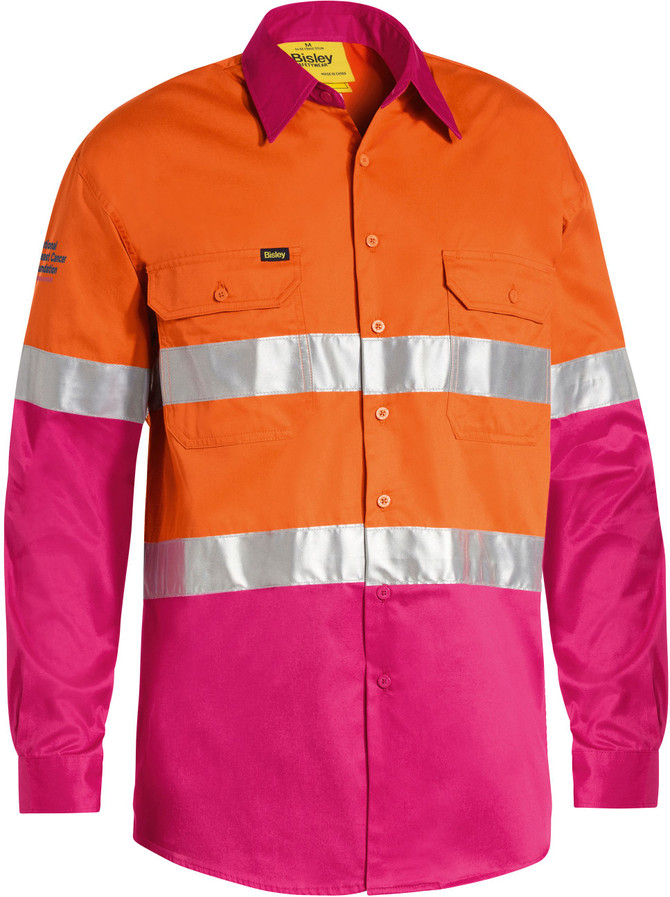 Bisley Workwear Orange/Pink Taped Hi Vis Cool Lightweight Shirt