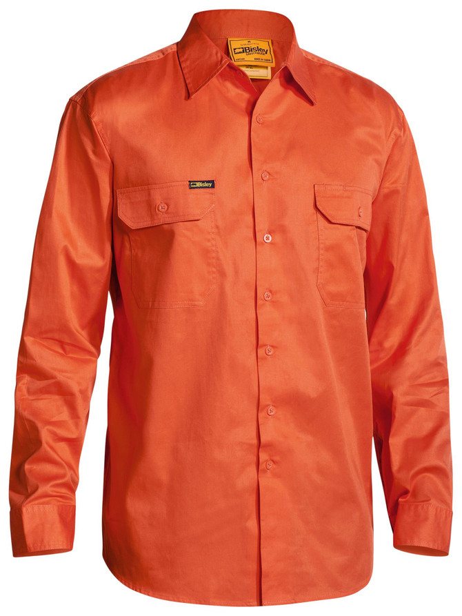 Bisley Workwear Orange Hi Vis Cool Lightweight Drill Shirt