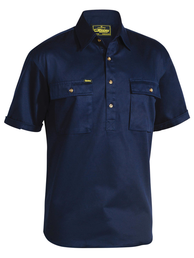 Bisley Workwear Navy Closed Front Cotton Drill Shirt
