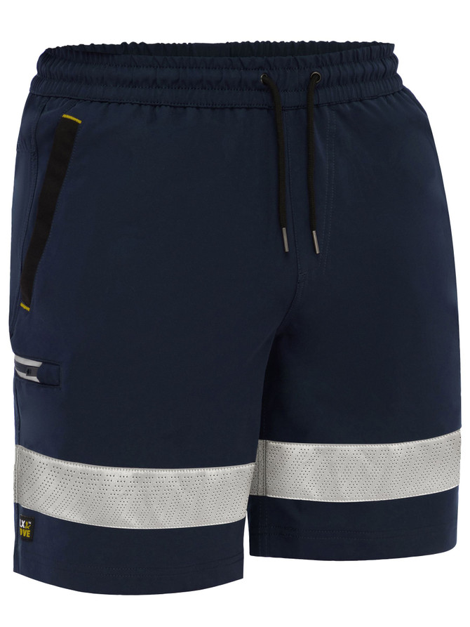 Bisley Workwear Navy Flx & Move Taped 4-Way Stretch Elastic Waist Cargo Short
