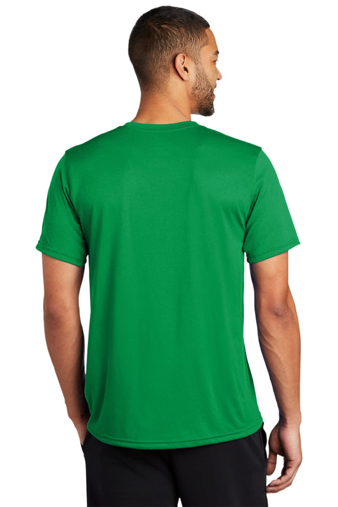 A green Nike Team rLegend Tee featuring a crew neck and short sleeves, with a logo on the back.