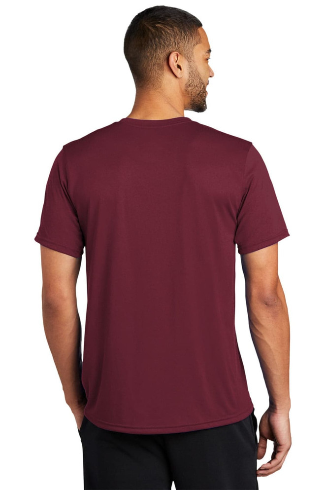 A maroon Nike Team rLegend Tee featuring a logo, displayed from the back with short sleeves.