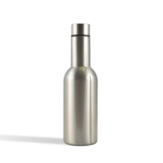 A drink bottle featuring a sleek stainless steel design, ideal for keeping beverages hot or cold.