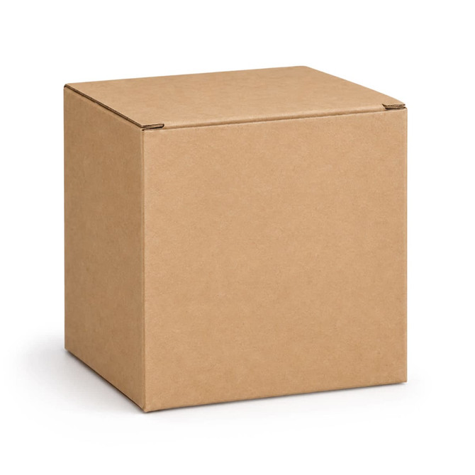 A plain brown cardboard box with a square shape, featuring no logos or text.