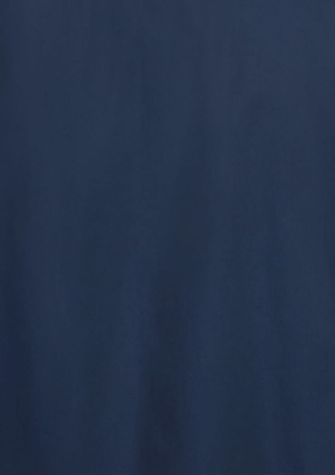 A navy short sleeve shirt for women, featuring a smooth fabric and a simple design. It has a logo.