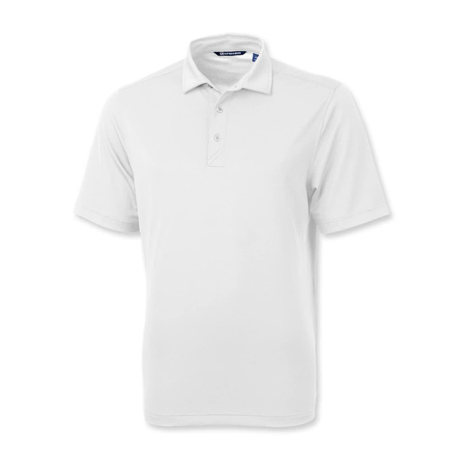 A white polo shirt with a classic collar and three buttons. It features a small logo on the chest.