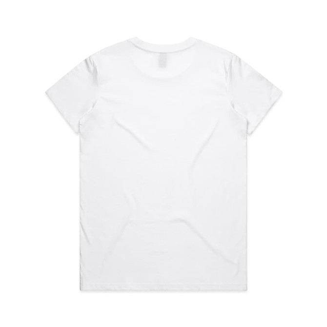 A white t-shirt with a classic crew neck and short sleeves, featuring a plain back and a logo on the tag.